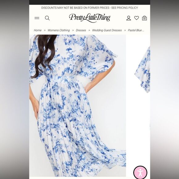 NWT pretty little things Pastel Blue Floral Print Open Back Pleated Midi Dress - Picture 1 of 6